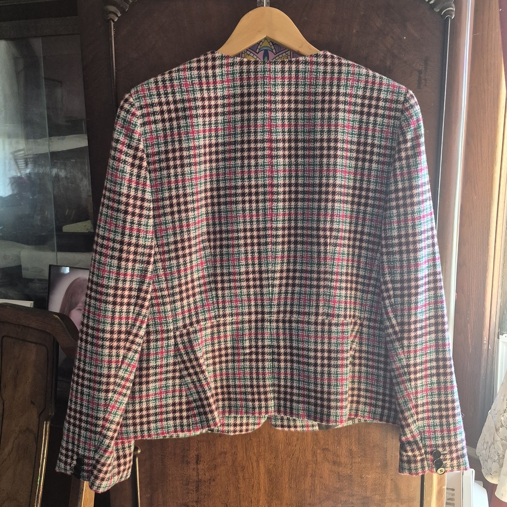 Talbots Pink Multi Houndstooth Collarless Blazer - image 2